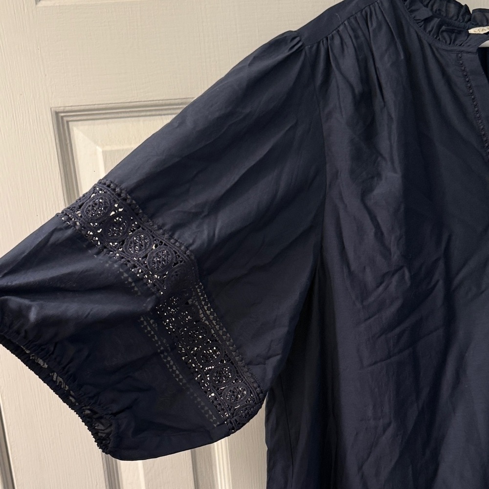 Marie Oliver Navy Blue Mini Dress with Eyelet Trim - Picture 4 of 6